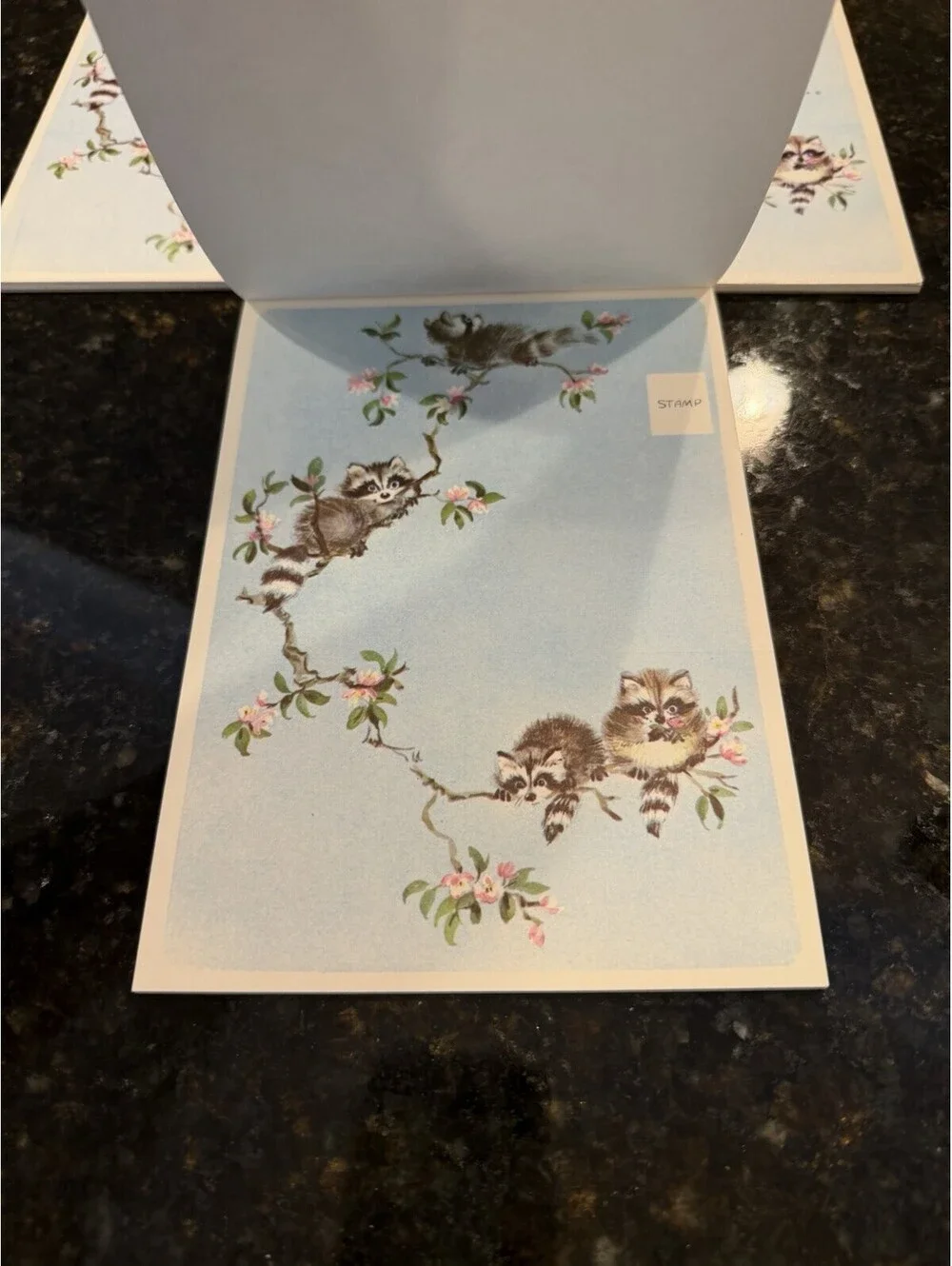 Vtg Pratt Austin’s Forest Friends Seal & Send Stationary Raccoons Set Of 3 New